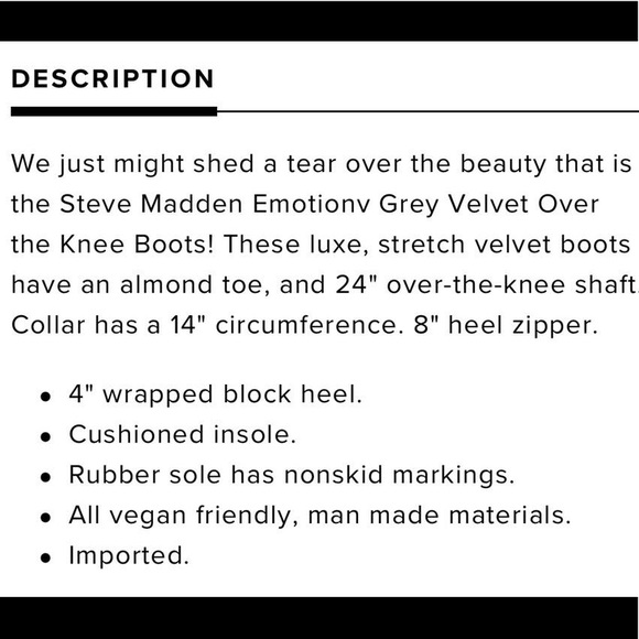 Steve Madden Size 6 OTK Grey Velvet Boots - Picture 5 of 5
